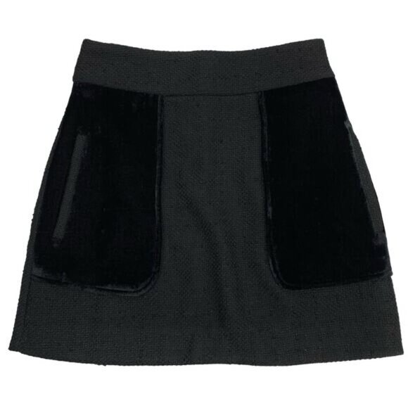 RIVER ISLAND Tweed Velvet Mini Skirt Sz 6 Gold Rear Zip - Picture 2 of 5